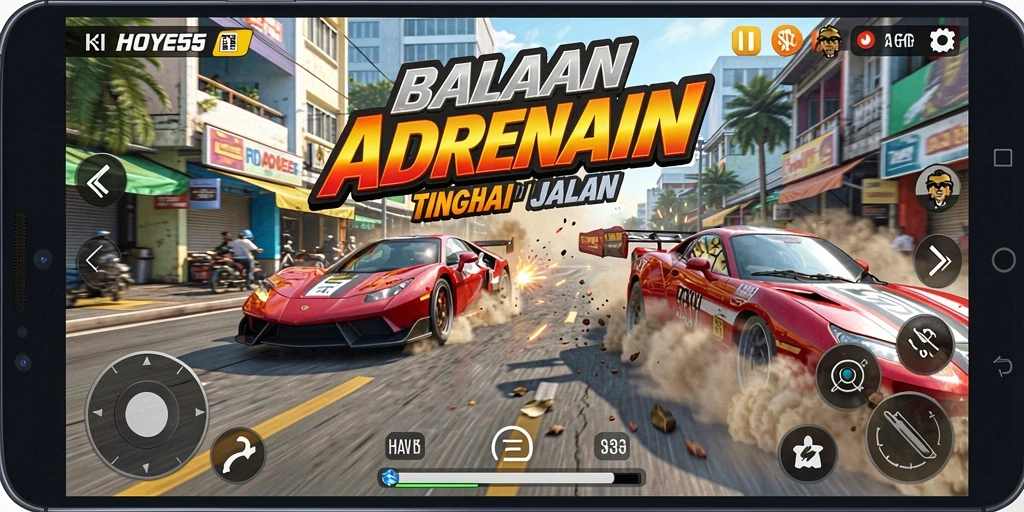 Gameplay seru dan mendebarkan di lintasan balap HOYE55.