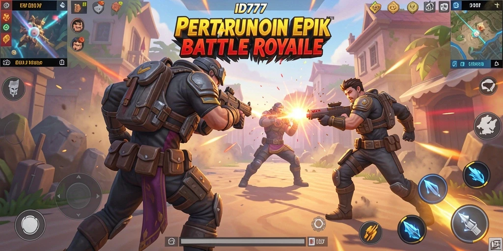 Penggambaran mendalam dari pertarungan dalam game Battle Royale.