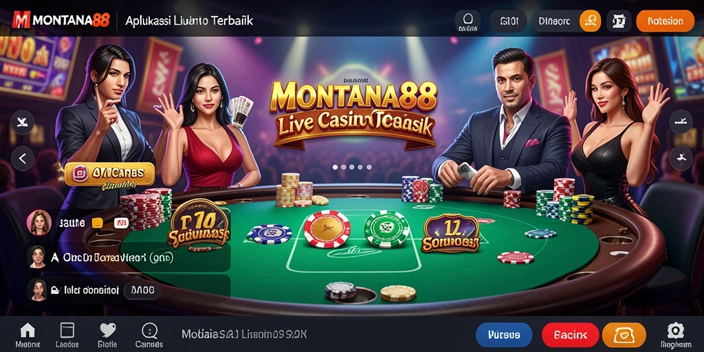Gameplay menarik dari MONTANA88 menunjukkan dealer live dan suasana kasino.