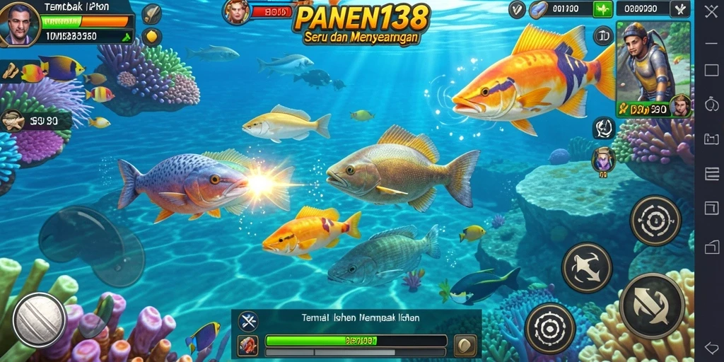 Tampilan gameplay seru di PANEN138 saat menembak ikan.