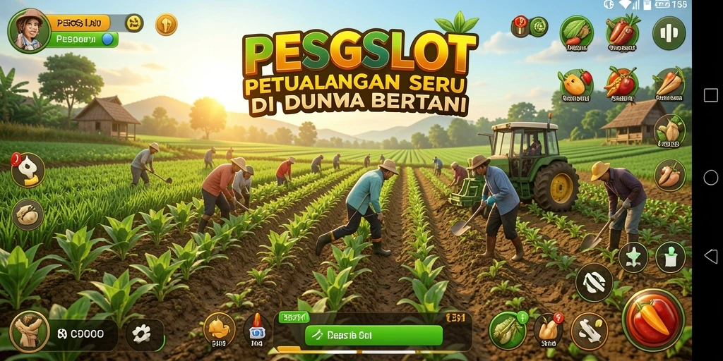 Tangkapan layar PESGSLOT menampilkan aktivitas bertani yang penuh warna.