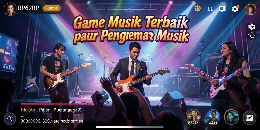 Tangkapan layar gameplay RP62RP dengan banyak pilihan lagu dan tantangan.