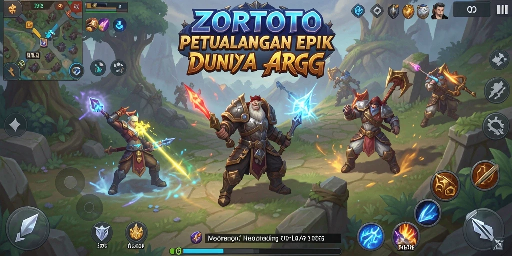 Tampilan utama gameplay ZORTOTO yang menampilkan pertarungan epik dan elemen petualangan.